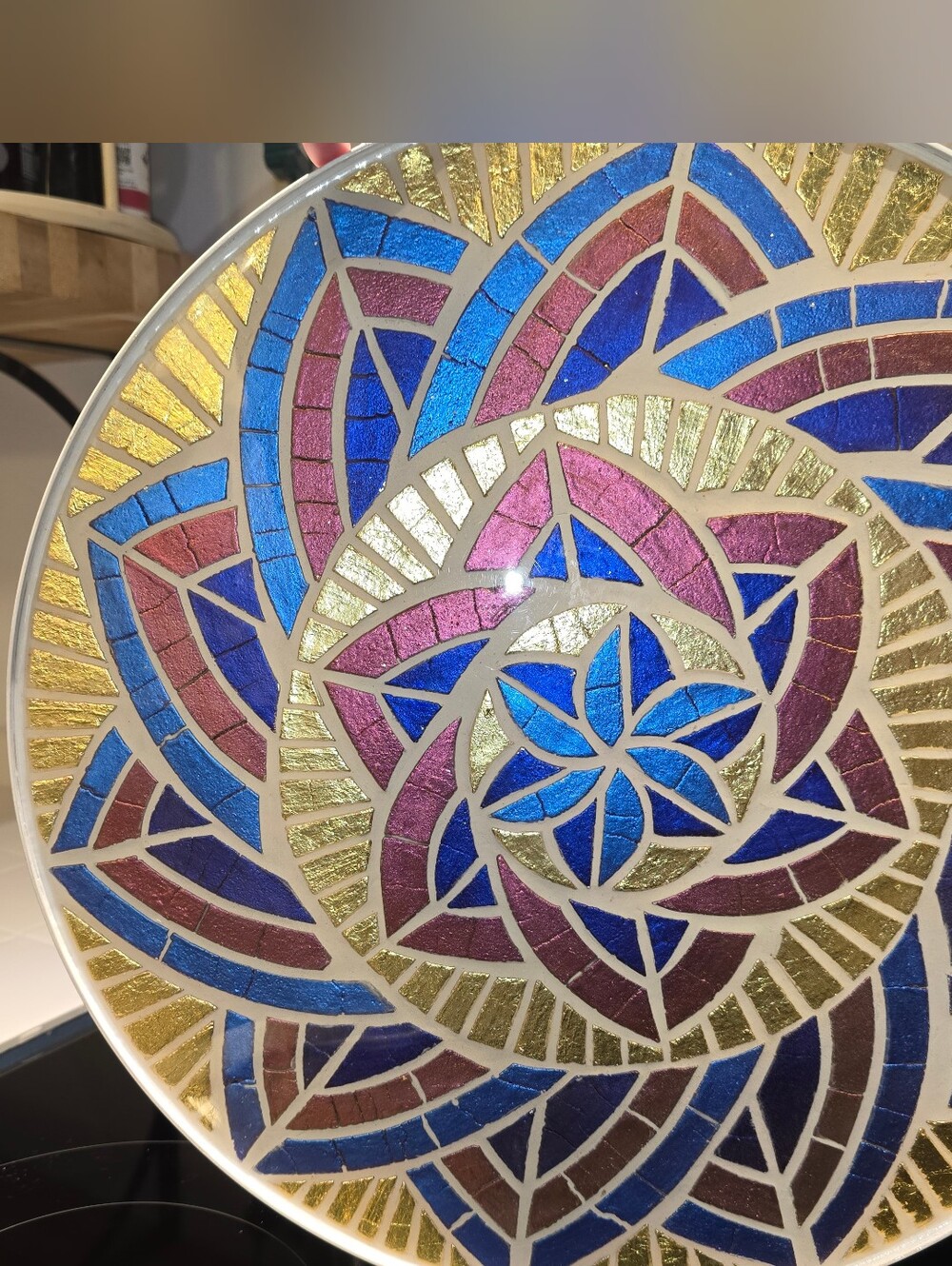 Handmade Lazy Susan Turntable With Mosaic Pattern Sealed In Resin